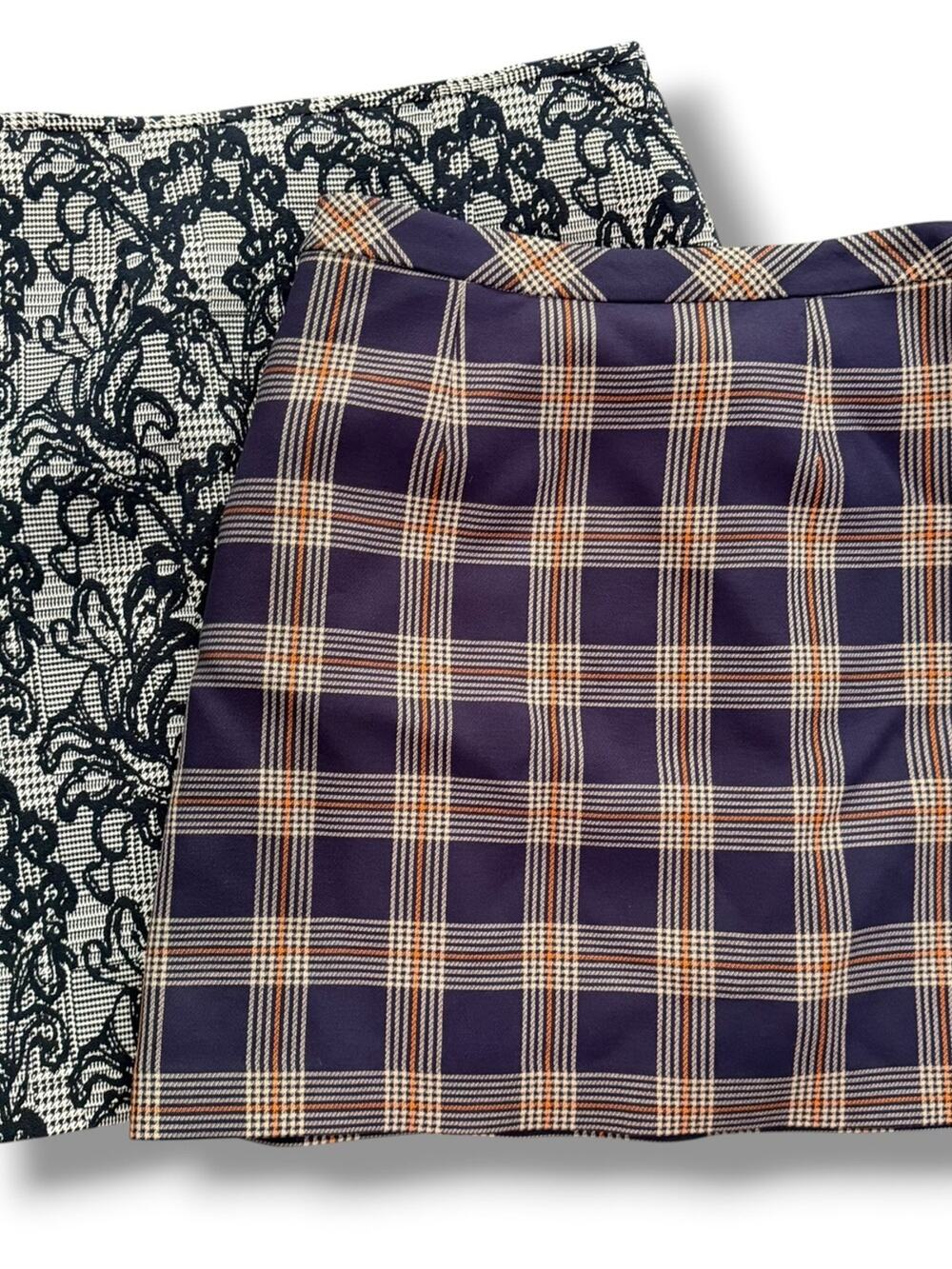 X2 Brooks Brothers Purple Plaid Mini Skirt and Black White Floral NEW